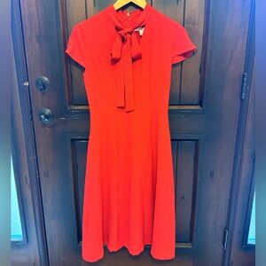 Eva Mendes for New York & Co Red midi short sleeve with bow accent dress size 0